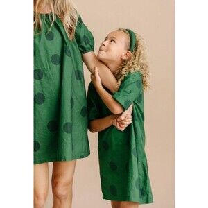 La Paloma Girls Parker Dress In Evergreen Polka Dot 2-3 Yrs Holidays Party Pics